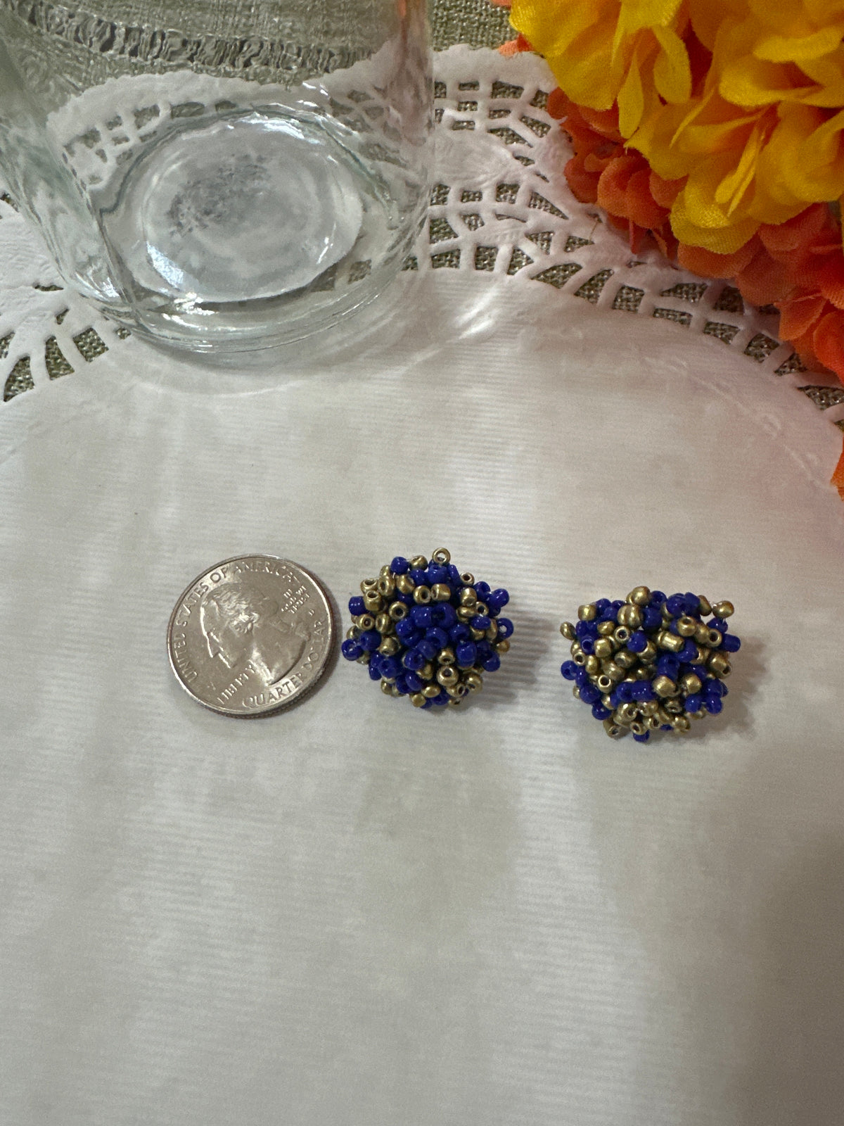 Blue and Gold Bead Studs