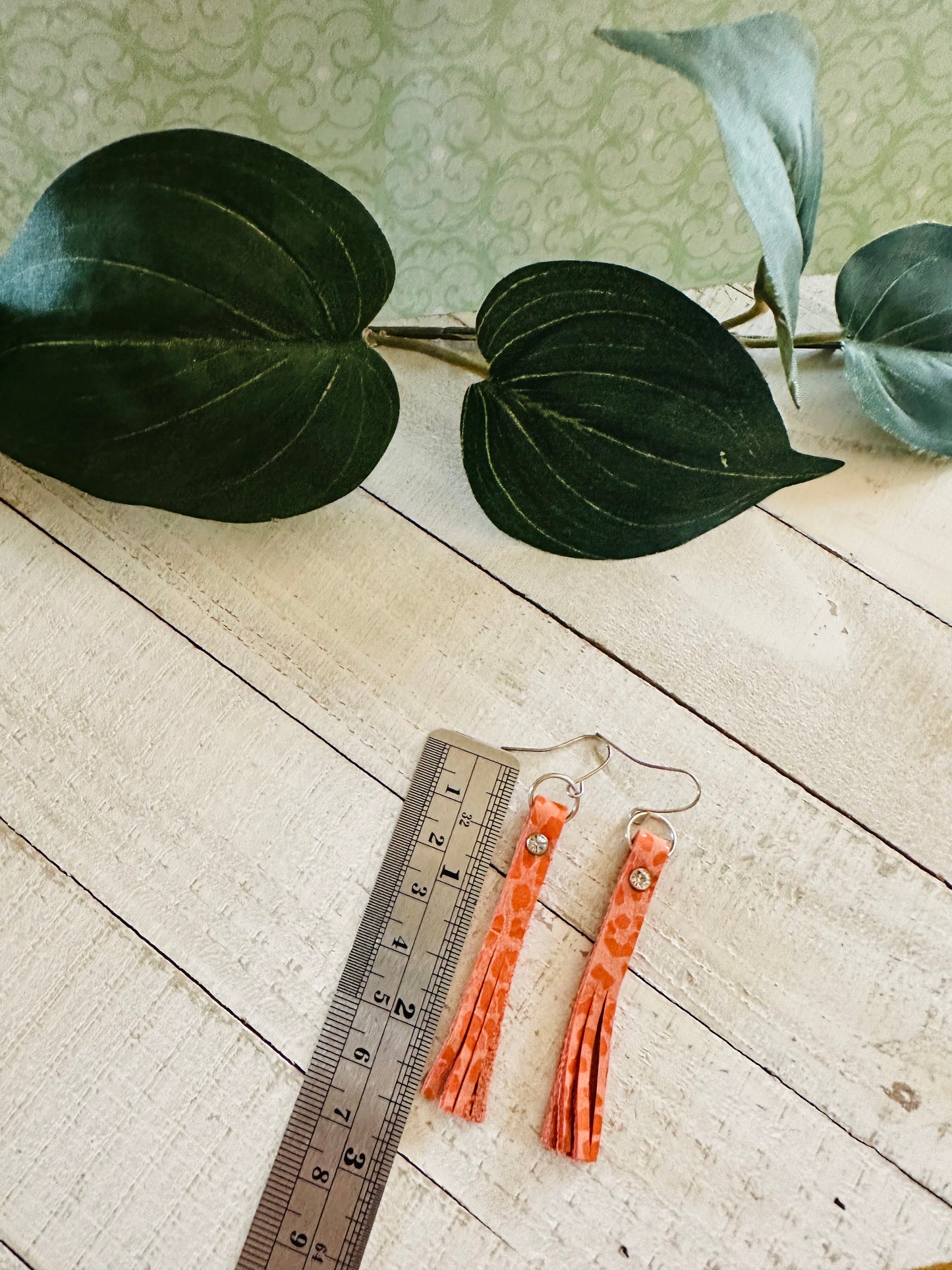 Coral Wild Leopard Fringe Earrings