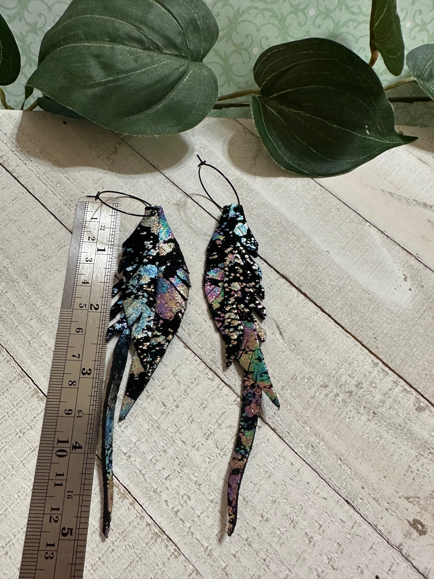Midnight Aurora Feather Hoops