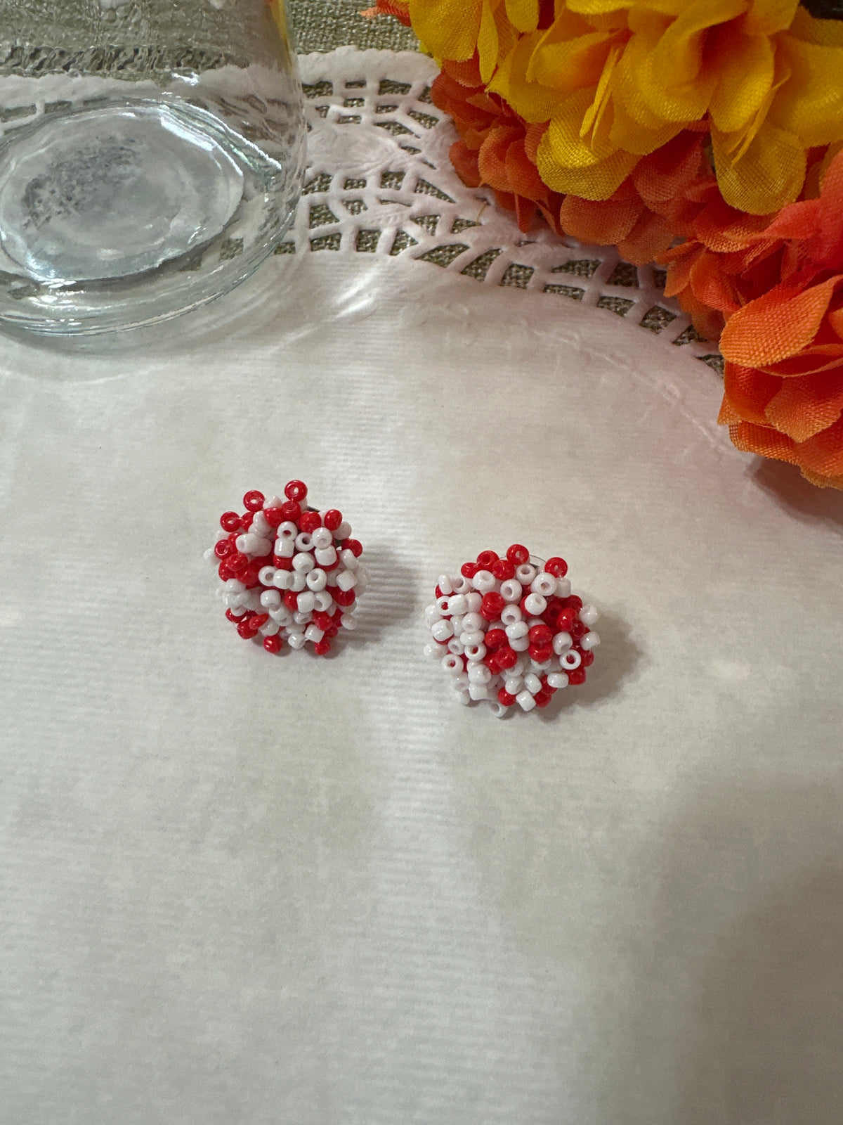 Red and White Bead Studs