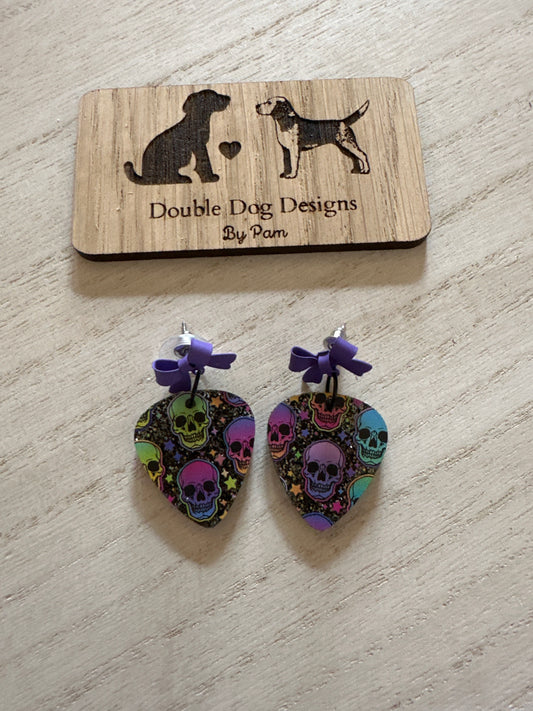 Skull Guitar Pick Earrings