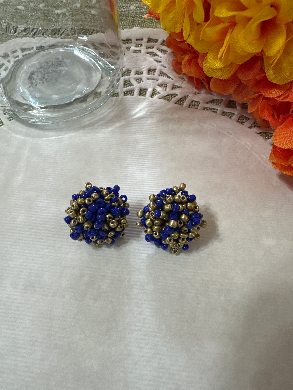 Blue and Gold Bead Studs