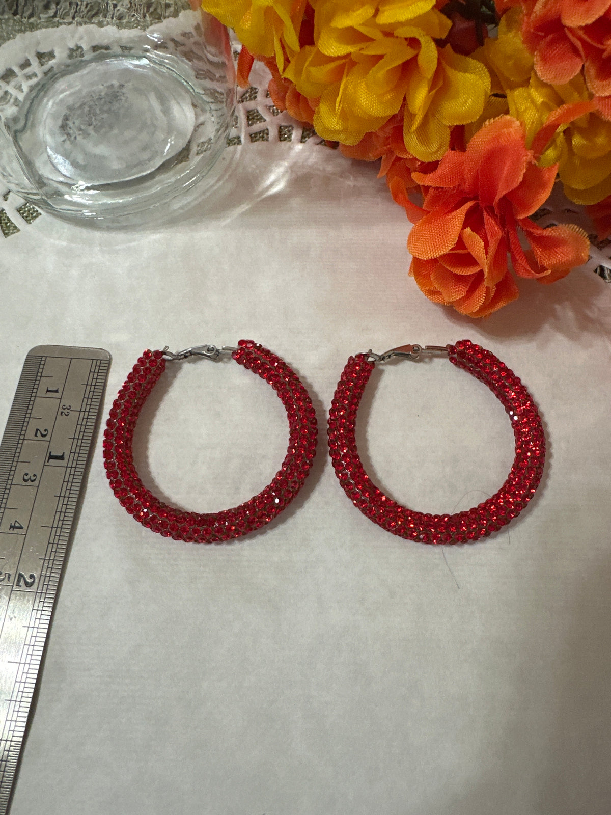Red Rhinestone Hoops
