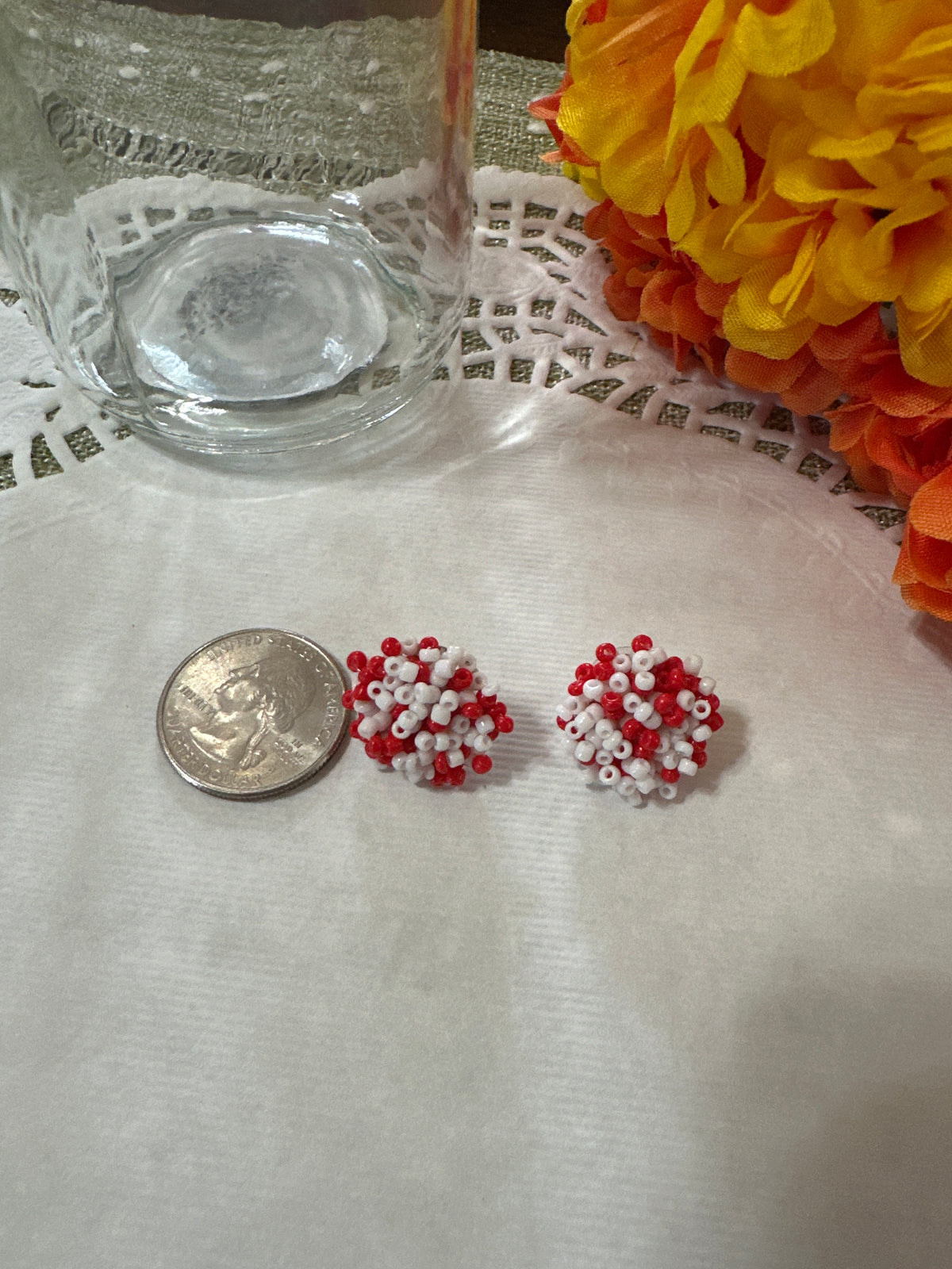 Red and White Bead Studs