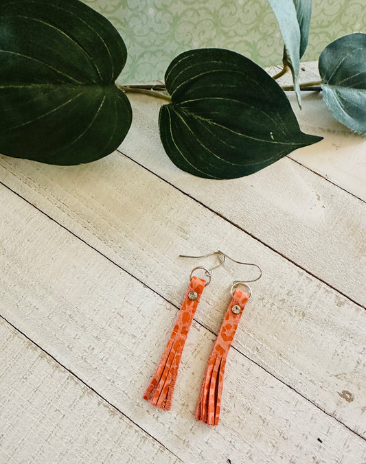 Coral Wild Leopard Fringe Earrings