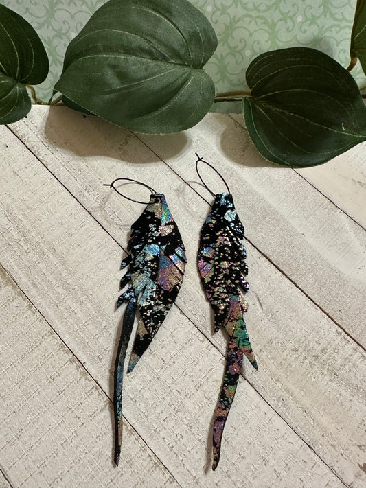Midnight Aurora Feather Hoops