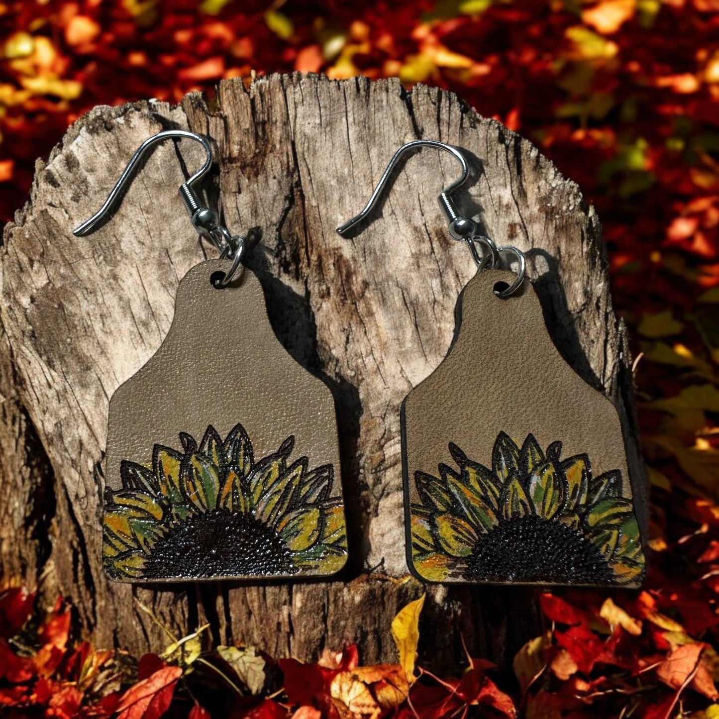 Sunflower Cow Tag earrings