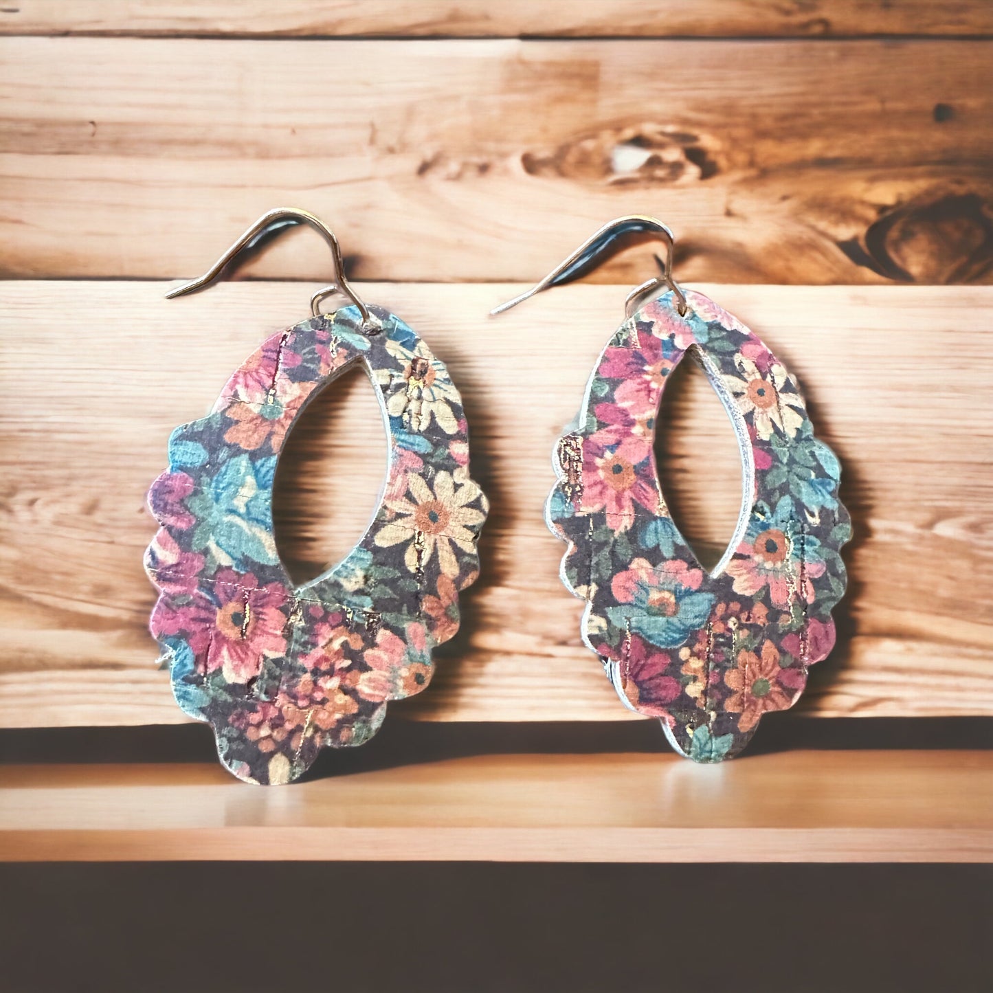 Scalloped Fall Floral Print Dangles