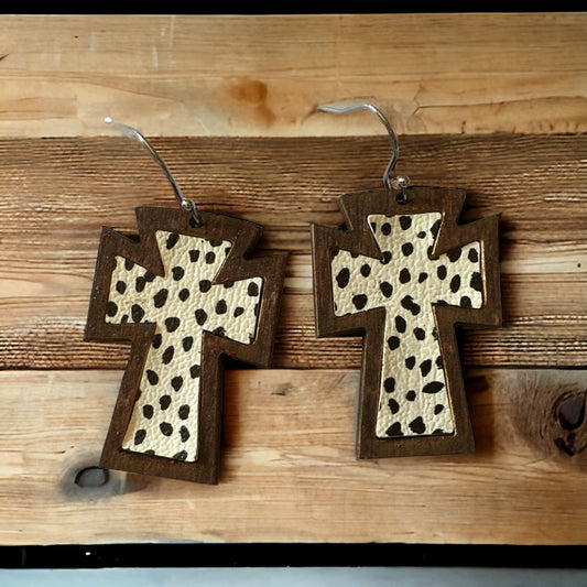 Wood Cross with Leather Inlay