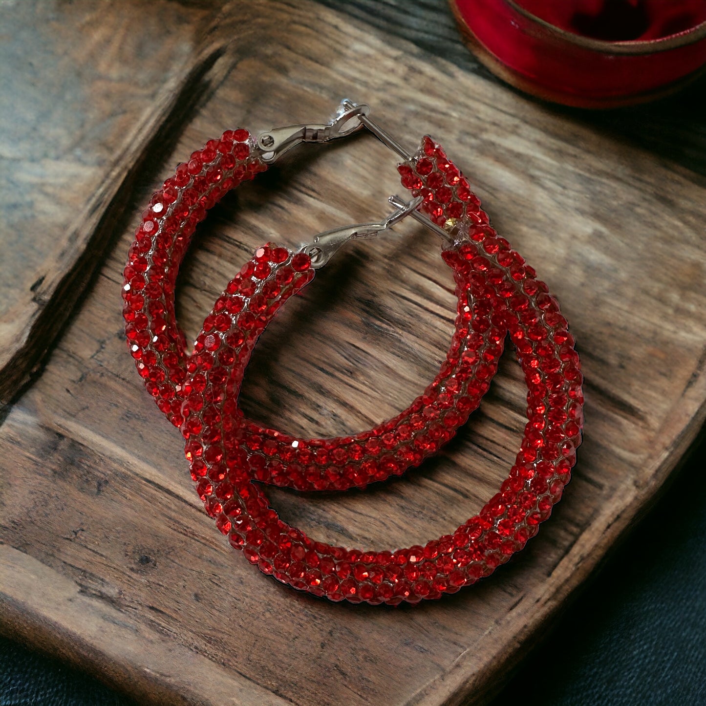 Red Rhinestone Hoops