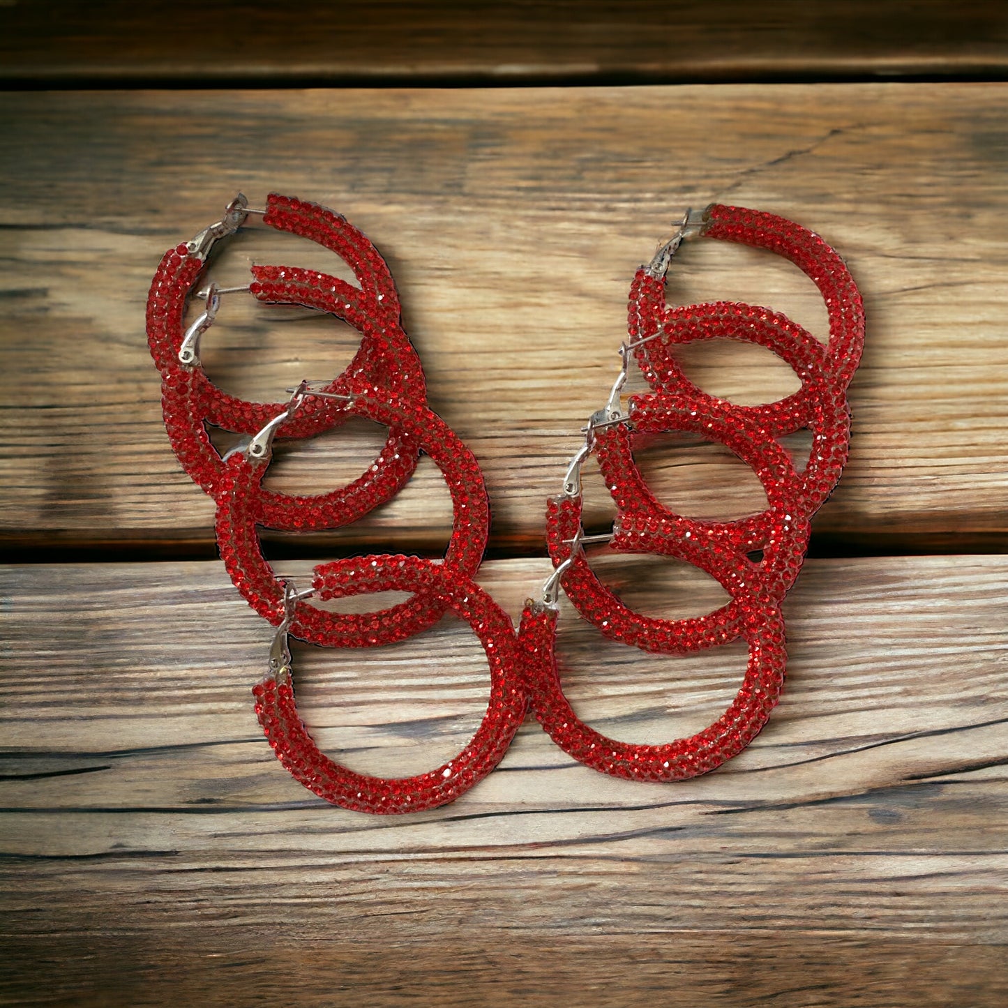 Red Rhinestone Hoops