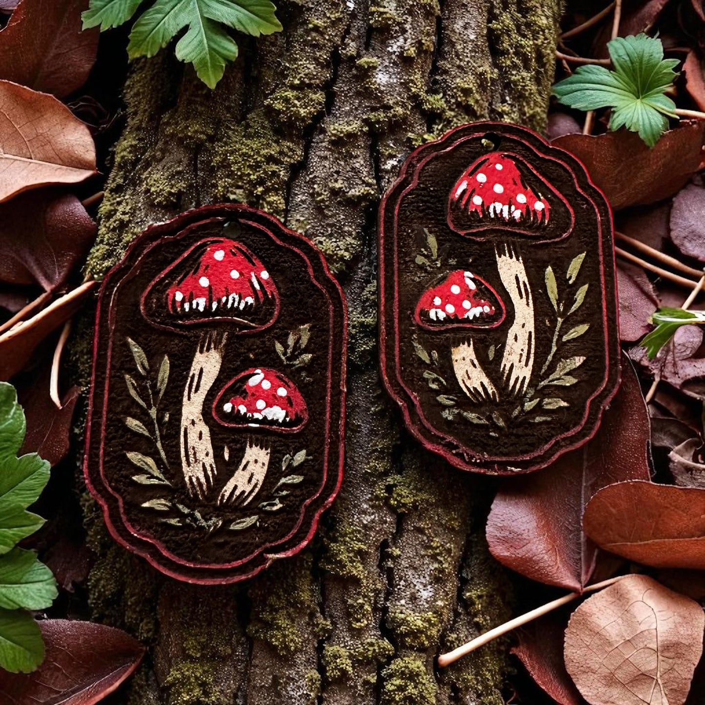 Forest Fungi Leather Earrings